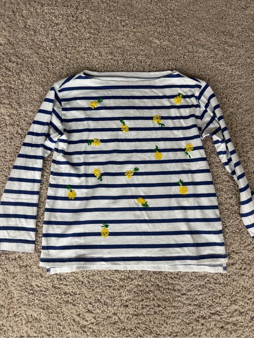 Crewcuts Navy & White Striped Long-Sleeve Top with Yellow Pineapple Embroidery
